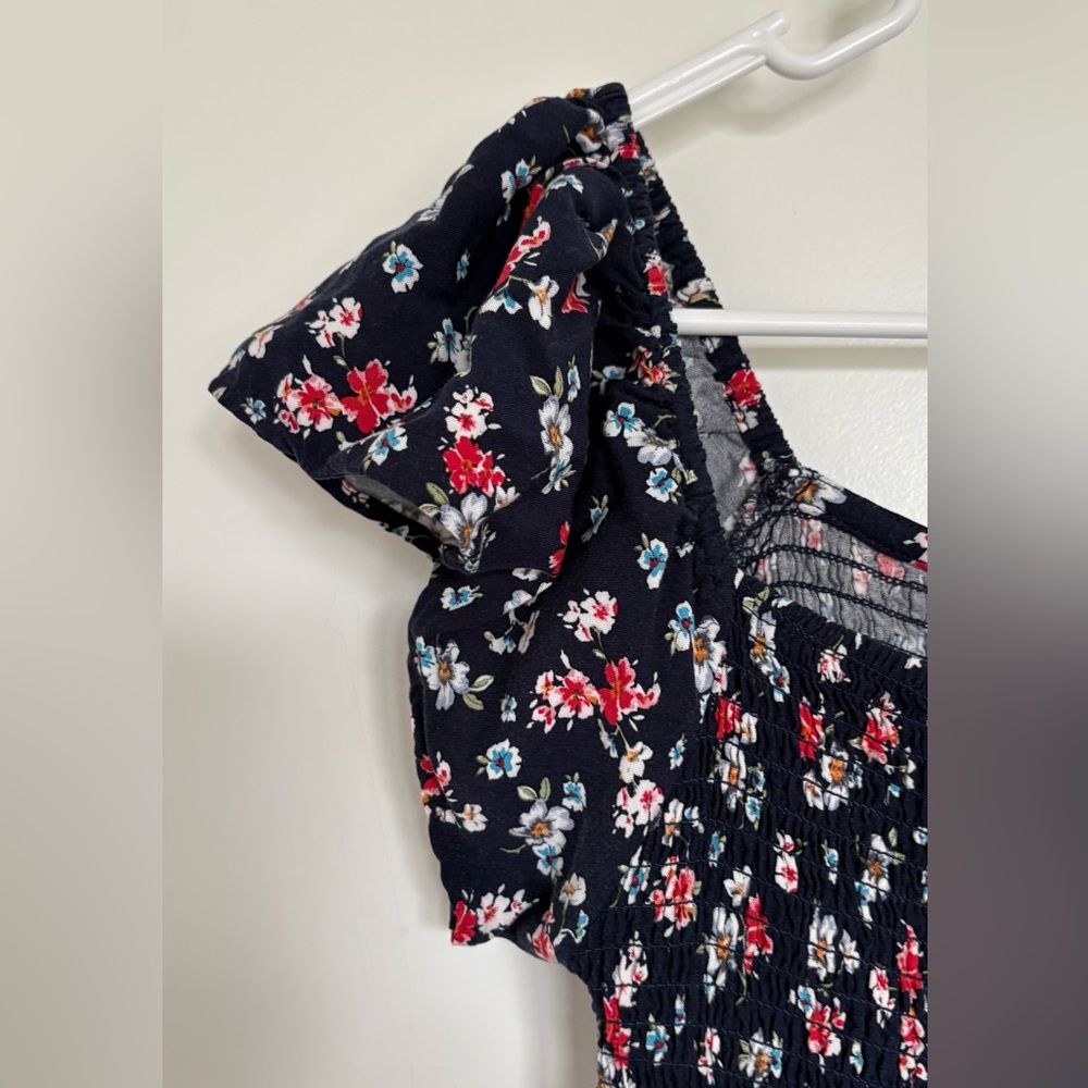 Torrid Navy Floral Off-Shoulder Dress with Red & White Blooms. Women size XS - Picture 2 of 9